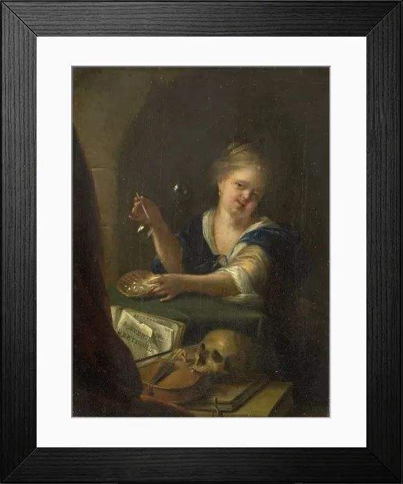 Framed Print : Bubble-blowing Girl with a Vanitas Still Life, 1680-1775. Creator: Unknown Framed Print : Bubble-blowing Girl with a Vanitas Still Life, 1680-1775. Creator: Unknown