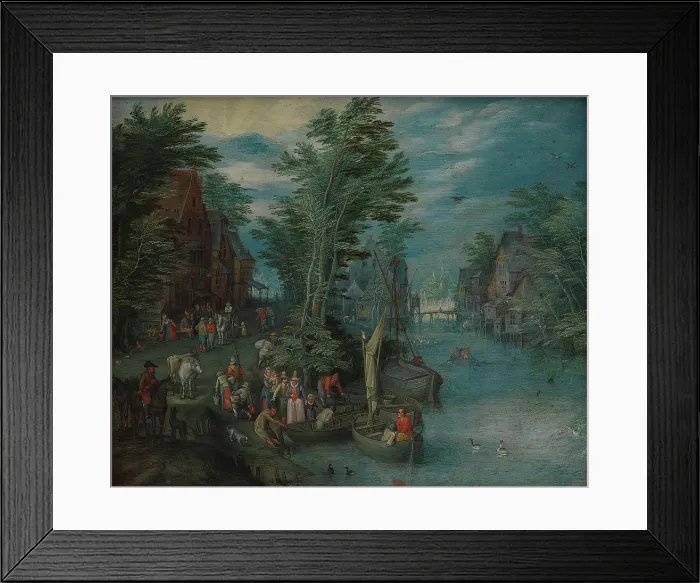Framed Print : Village at a River, 1636-1691. Creator: Peeter Gysels Framed Print : Village at a River, 1636-1691. Creator: Peeter Gysels