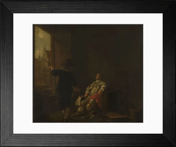 Framed Print : Signboard of a Wineshop, with Tasting the Wine on one side and Barreling the Wine on the other, c.16 Creator: Circle of Aelbert Cuyp Framed Print : Signboard of a Wineshop, with Tasting the Wine on one side and Barreling the Wine on the other, c.16 Creator: Circle of Aelbert Cuyp