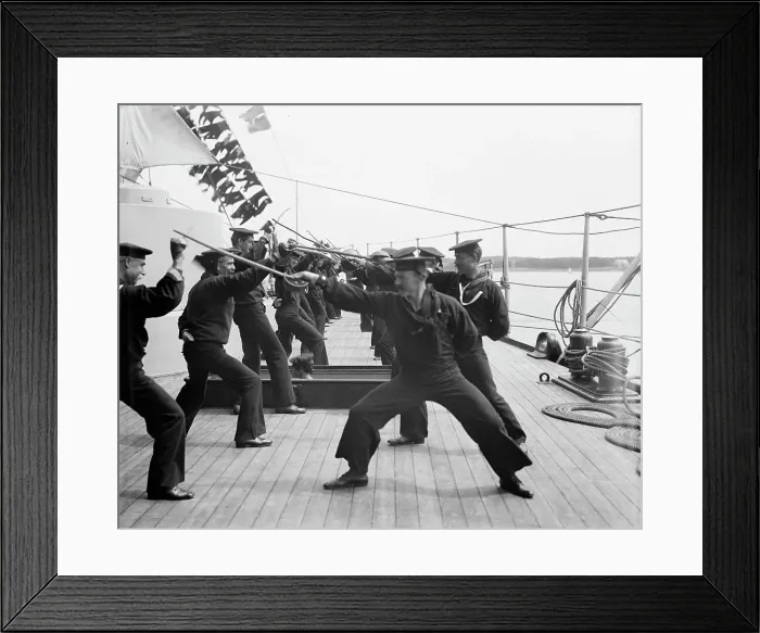 Framed Print : U.S.S. New York, single stick exercise, between 1893 and 1901. Creator: Unknown Framed Print : U.S.S. New York, single stick exercise, between 1893 and 1901. Creator: Unknown