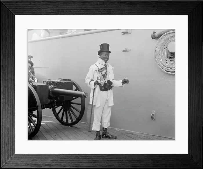 Framed Print : U.S.S. New York, Lord Cassidy, the colored mascot, anniversary of Santiago, 1899 July 3. Creator: Unknown Framed Print : U.S.S. New York, Lord Cassidy, the colored mascot, anniversary of Santiago, 1899 July 3. Creator: Unknown