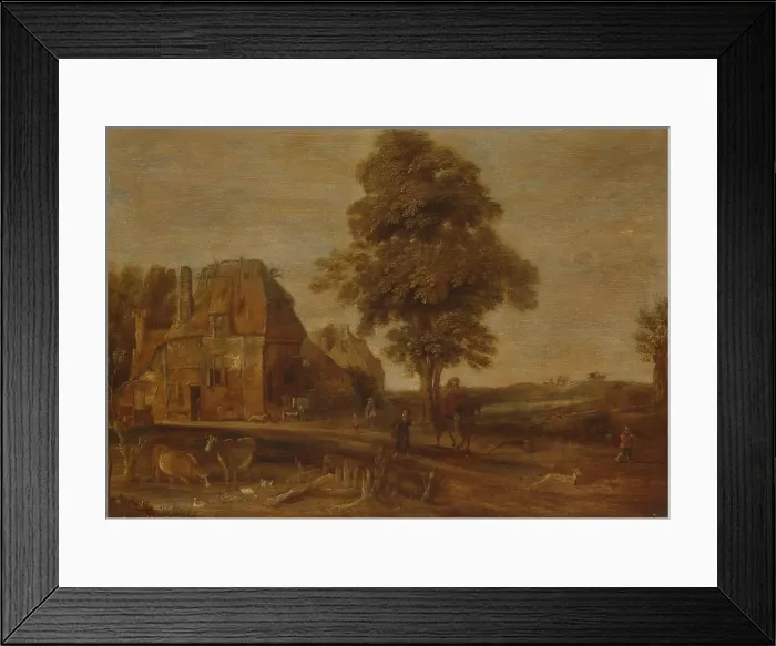 Framed Print : Landscape with an Inn, 1639. Creator: Aert van der Neer Framed Print : Landscape with an Inn, 1639. Creator: Aert van der Neer