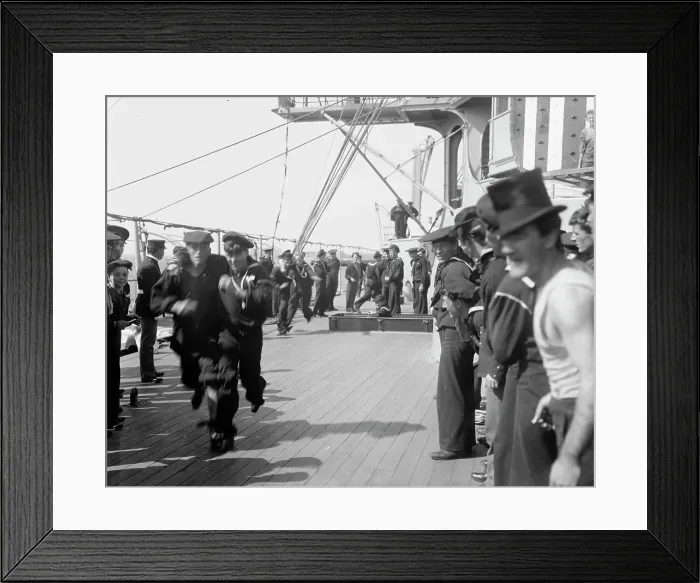 Framed Print : U.S.S. New York, 3 legged race, anniversary of Santiago, 1899 July 3. Creator: Unknown