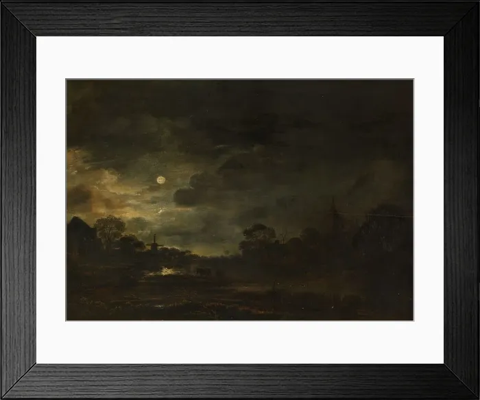 Framed Print : Landscape by Moonlight, c.1640-c.1650. Creator: Aert van der Neer Framed Print : Landscape by Moonlight, c.1640-c.1650. Creator: Aert van der Neer
