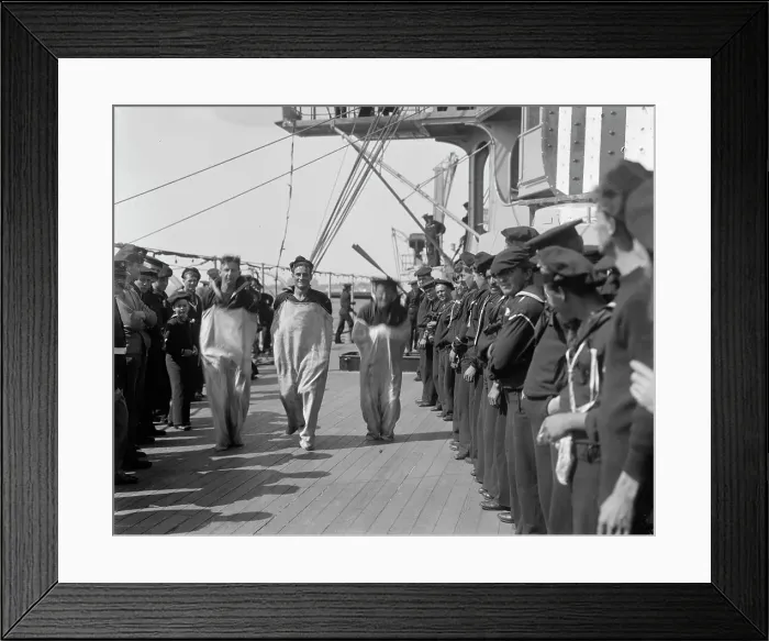 Framed Print : U.S.S. New York, sack race, anniversary of Santiago, 1899 July 3. Creator: Unknown Framed Print : U.S.S. New York, sack race, anniversary of Santiago, 1899 July 3. Creator: Unknown