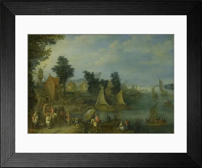 Framed Print : Village on the Bank of a River, 1723. Creator: Joseph van Bredael Framed Print : Village on the Bank of a River, 1723. Creator: Joseph van Bredael