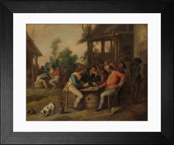 Framed Print : Two Men at Cards Outside a Country Inn, c.1650. Creator: Vincent Malo Framed Print : Two Men at Cards Outside a Country Inn, c.1650. Creator: Vincent Malo