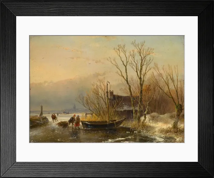 Framed Print : Winter Scene on the Ice with Wood Gatherers, 1849. Creator: Andreas Schelfhout Framed Print : Winter Scene on the Ice with Wood Gatherers, 1849. Creator: Andreas Schelfhout