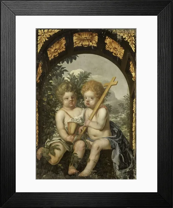 Framed Print : Christian Allegory with two Children with Cross and Chalice, 1650-1699. Creator: Anon Framed Print : Christian Allegory with two Children with Cross and Chalice, 1650-1699. Creator: Anon