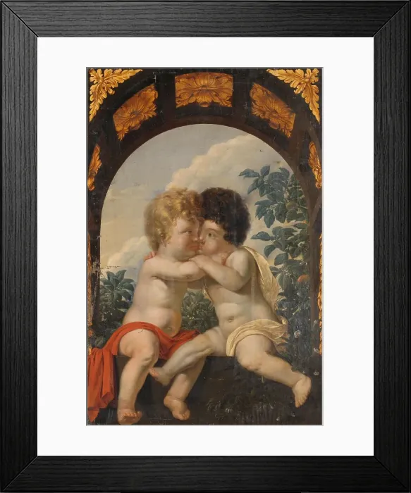 Framed Print : Christian Allegory with two Children Hugging each other, 1650-1699. Creator: Anon Framed Print : Christian Allegory with two Children Hugging each other, 1650-1699. Creator: Anon