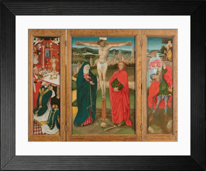 Framed Print : Triptych with the Crucifixion, c.1460. Creator: Anon Framed Print : Triptych with the Crucifixion, c.1460. Creator: Anon