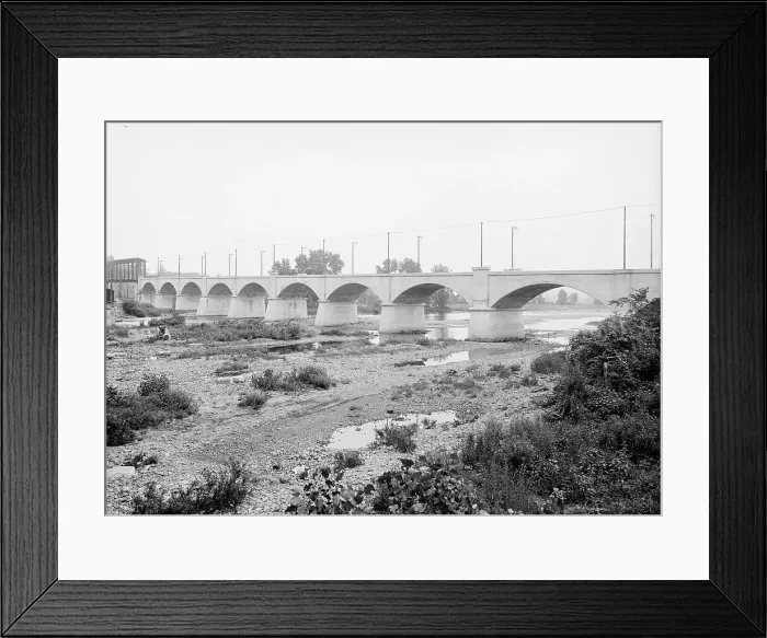 Framed Print : U. and M.V. [Utica & Mohawk Valley] railway bridge, Herkimer, N.Y. between 1900 and 1910. Creator: Unknown. U. and M.V. [Utica & Mohawk Valley] railway bridge, Herkimer, N.Y. between 1900 and 1910. Creator: Unknown
