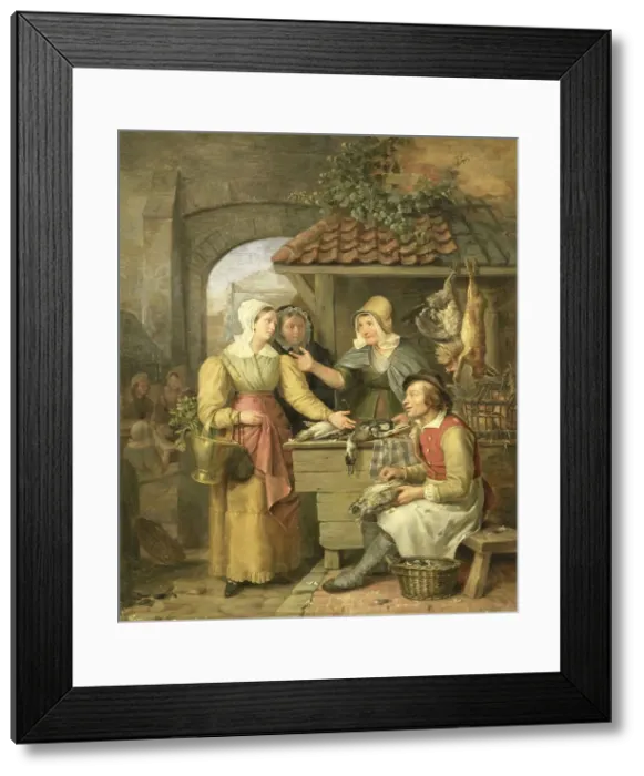 Framed Print : The Poultry Stall, c.1830. Creator: Willem Jodocus Mattheus Engelberts Framed Print : The Poultry Stall, c.1830. Creator: Willem Jodocus Mattheus Engelberts