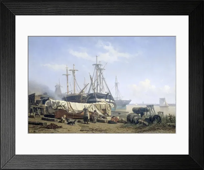 Framed Print : Midday break at a Shipyard on the Maas, 1865-1867. Creator: Johan Conrad Greive Framed Print : Midday break at a Shipyard on the Maas, 1865-1867. Creator: Johan Conrad Greive
