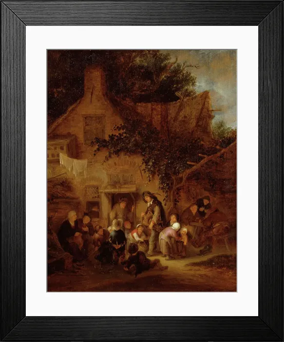 Framed Print : The Organ-Grinder Outside a Cottage, 1640. Creator: Adriaen van Ostade Framed Print : The Organ-Grinder Outside a Cottage, 1640. Creator: Adriaen van Ostade