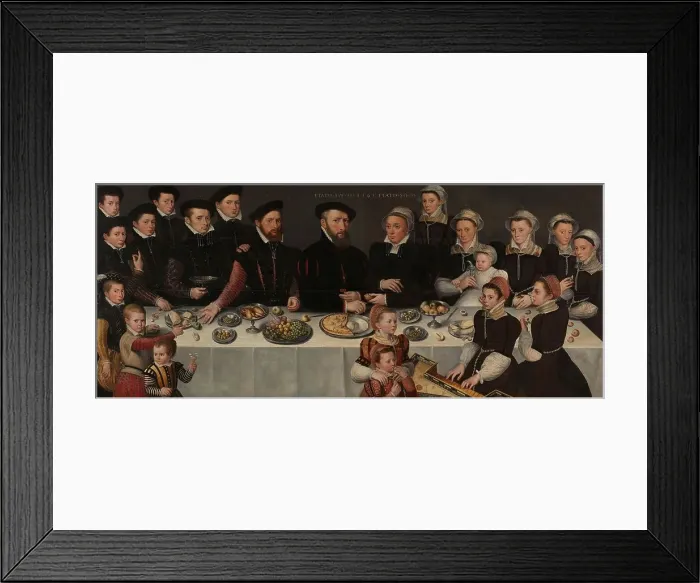 Framed Print : Pierre de Moucheron (1508-67), his Wife Isabeau de Gerbier, their eighteen Children, their Son-in-La Creator: Anon Framed Print : Pierre de Moucheron (1508-67), his Wife Isabeau de Gerbier, their eighteen Children, their Son-in-La Creator: Anon