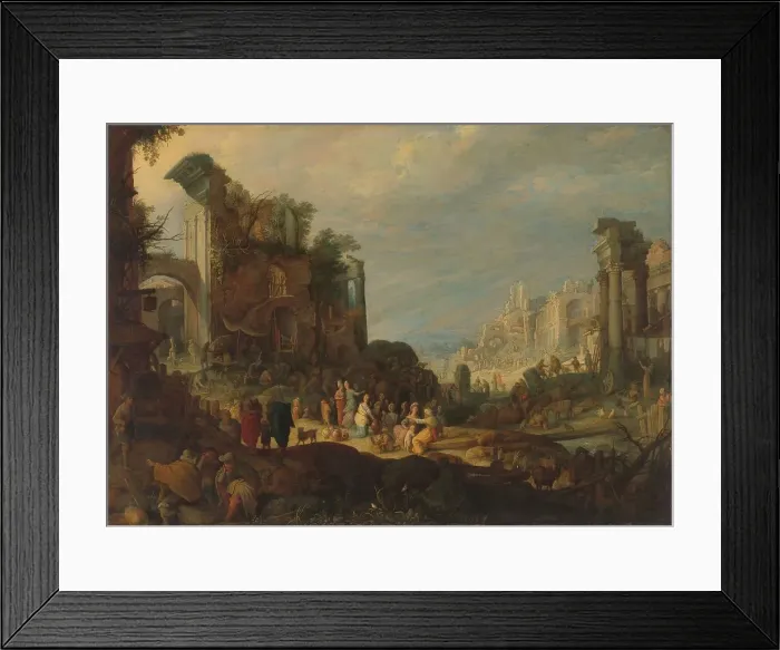 Framed Print : Travellers among Roman Ruins with Rebecca and Eliezer at the Well, c.1602-c.1605. Creator: Willem van Nieulandt Framed Print : Travellers among Roman Ruins with Rebecca and Eliezer at the Well, c.1602-c.1605. Creator: Willem van Nieulandt