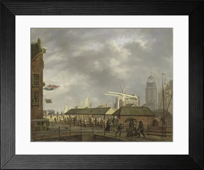 Framed Print : The small Fish Market on the Corner of the Brouwersgracht and Singel, Amsterdam, 1826. Creator: Johannes Jelgerhuis Framed Print : The small Fish Market on the Corner of the Brouwersgracht and Singel, Amsterdam, 1826. Creator: Johannes Jelgerhuis