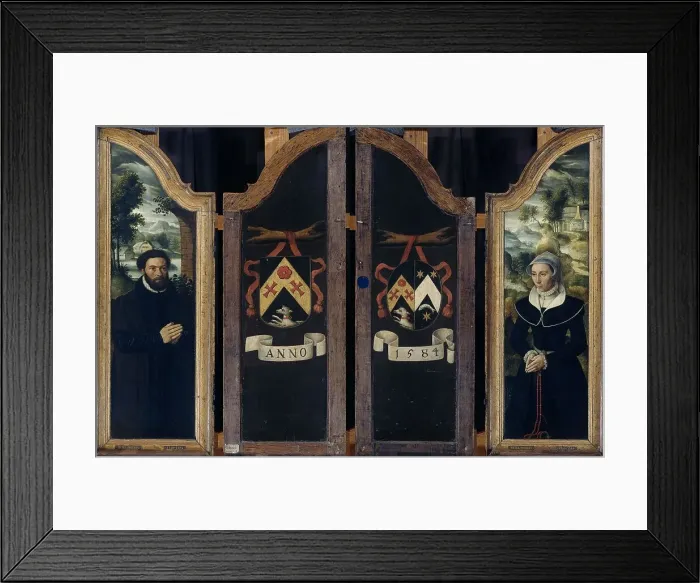 Framed Print : Two Wings of a Triptych with the Portraits of Julien de Brouckere and his Wife Elisabeth Canneel, 15 Creator: Anon Framed Print : Two Wings of a Triptych with the Portraits of Julien de Brouckere and his Wife Elisabeth Canneel, 15 Creator: Anon