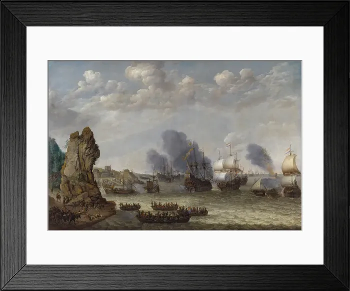 Framed Print : A Battle near a Coast between Spaniards and Disembarking Dutchmen, 1641. Creator: Abraham Willaerts Framed Print : A Battle near a Coast between Spaniards and Disembarking Dutchmen, 1641. Creator: Abraham Willaerts