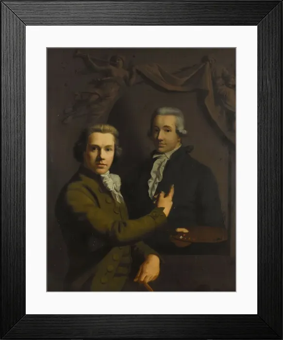 Framed Print : Self Portrait, Pointing at a Portrait of the Artist's deceased Colleague Dirk Jacobsz... 1791-1795. Creator: Willem Bartel van der Kooi