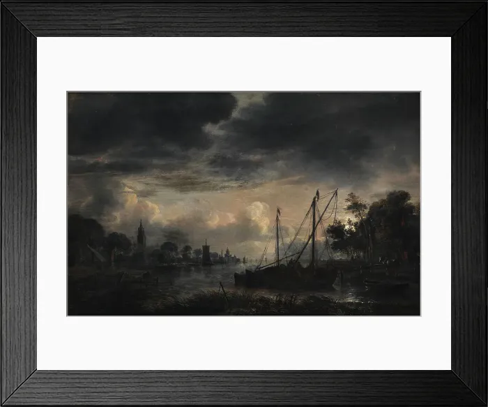 Framed Print : River Landscape in Moonlight;Moonlit View of Canal, 1643-1646. Creator: Aert van der Neer Framed Print : River Landscape in Moonlight;Moonlit View of Canal, 1643-1646. Creator: Aert van der Neer