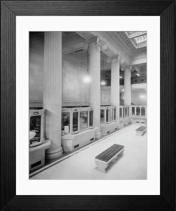 Framed Print : Dime Savings Bank, main floor, Detroit, Mich. between 1900 and 1910. Creator: Unknown Framed Print : Dime Savings Bank, main floor, Detroit, Mich. between 1900 and 1910. Creator: Unknown
