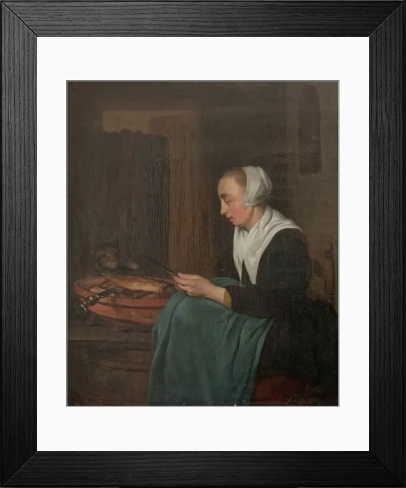 Framed Print : A Sleeping Saleswoman, 1644-1667. Creator: Gabriel Metsu