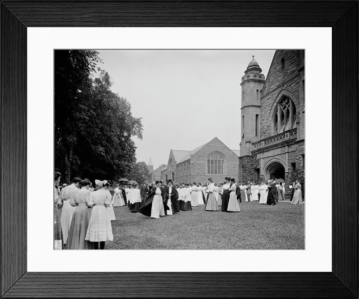 Framed Print : Leaving chapel [Mary Lyon Hall], Mount Holyoke College, South Hadley, Mass. c1908. Creator: William H. Jackson
