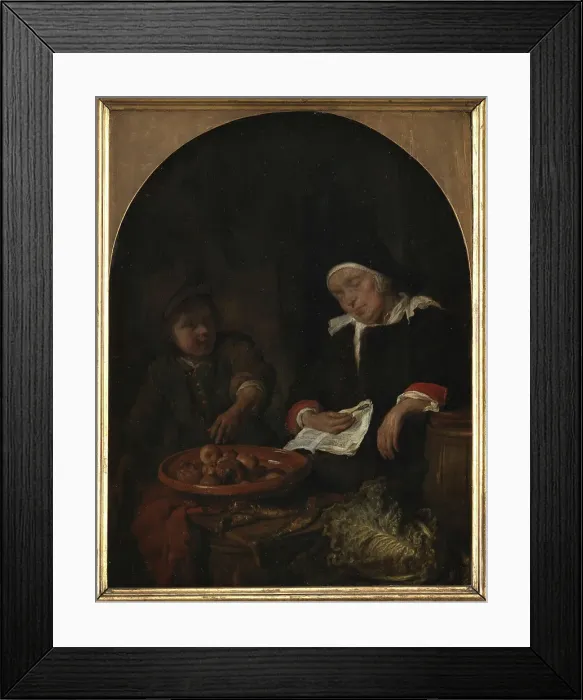 Framed Print : A Woman Selling Fruit and Herrings, 1644-1667. Creator: Gabriel Metsu Framed Print : A Woman Selling Fruit and Herrings, 1644-1667. Creator: Gabriel Metsu