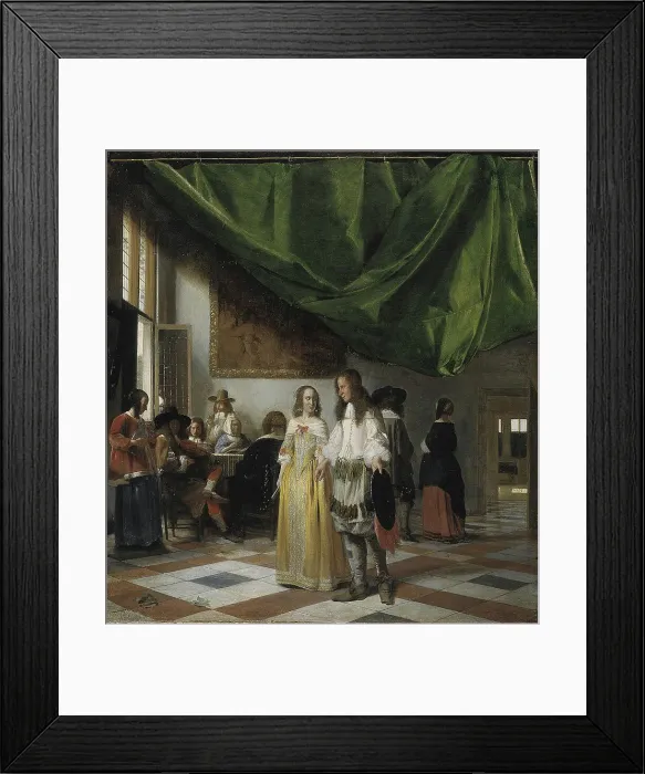 Framed Print : Interior with a Young Couple and People Making Music, 1644-1683. Creator: Pieter de Hooch Framed Print : Interior with a Young Couple and People Making Music, 1644-1683. Creator: Pieter de Hooch