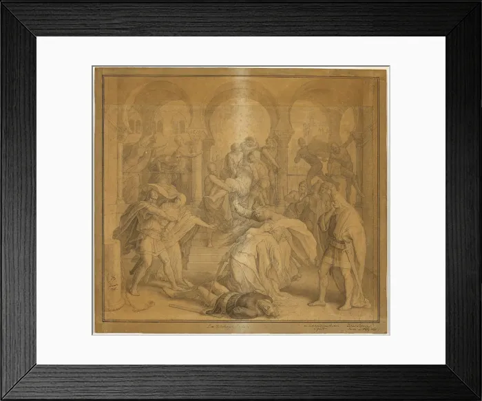 Framed Print : The Nibelungen's End - The Death of Kriemhild, 1845. Creator: Julius Schnorr von Carolsfeld Framed Print : The Nibelungen's End - The Death of Kriemhild, 1845. Creator: Julius Schnorr von Carolsfeld