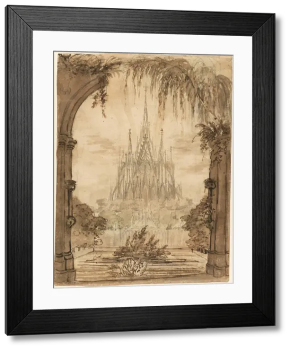 Framed Print : Gothic Cathedral Behind a Pond with Swans, 1810 / 15. Creator: Karl Friedrich Schinkel Framed Print : Gothic Cathedral Behind a Pond with Swans, 1810 / 15. Creator: Karl Friedrich Schinkel