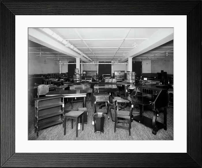 Framed Print : Pringle Furniture [Co. showroom with tables and miscellaneous furniture, Detroit, Mich.], c1910-1920 Creator: William H. Jackson