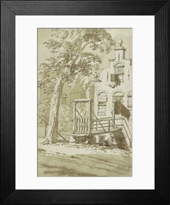 Framed Print : Bridge in front of a house with a stepped gable, c.1783-c.1797. Creator: Johannes Huibert Prins Framed Print : Bridge in front of a house with a stepped gable, c.1783-c.1797. Creator: Johannes Huibert Prins