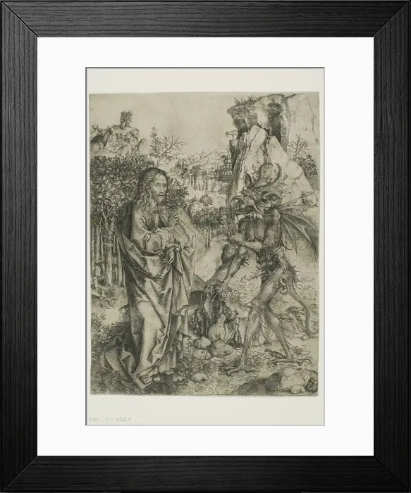 Framed Print : The Temptation of Christ, c. 1475. Creator: Master of the Strache Altar Framed Print : The Temptation of Christ, c. 1475. Creator: Master of the Strache Altar