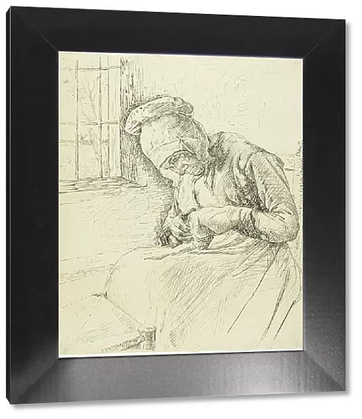 Old Woman Mending at the Window, 1881. Creator: Max Liebermann