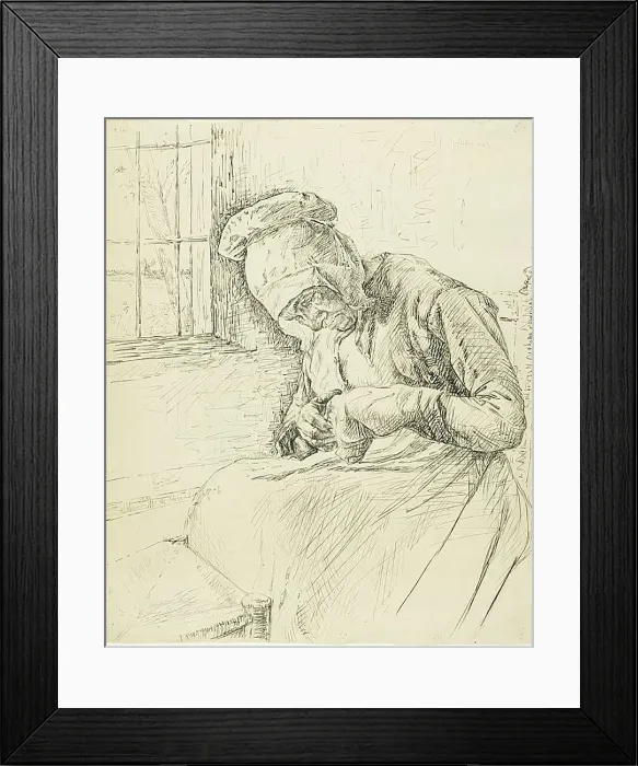 Framed Print : Old Woman Mending at the Window, 1881. Creator: Max Liebermann Framed Print : Old Woman Mending at the Window, 1881. Creator: Max Liebermann