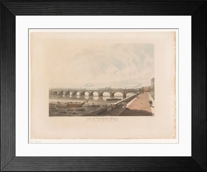 Framed Print : View of Waterloo Bridge from the east side of the terrace of Somerset House, 1818. Creator: Joseph Constantine Stadler Framed Print : View of Waterloo Bridge from the east side of the terrace of Somerset House, 1818. Creator: Joseph Constantine Stadler