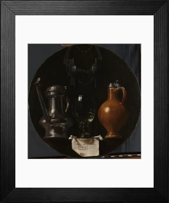 Framed Print : Emblematic Still Life with Flagon, Glass, Jug and Bridle, 1614. Creator: Johannes van der Beeck Framed Print : Emblematic Still Life with Flagon, Glass, Jug and Bridle, 1614. Creator: Johannes van der Beeck
