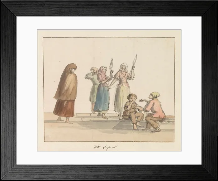 Framed Print : Traditional costumes of the island of Gozo, 1778. Creator: Louis Ducros Framed Print : Traditional costumes of the island of Gozo, 1778. Creator: Louis Ducros