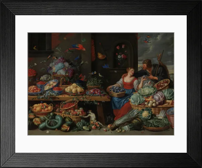 Framed Print : Fruit and Vegetable Market with a Young Fruit Seller, 1650-1660. Creator: Jan van Kessel Framed Print : Fruit and Vegetable Market with a Young Fruit Seller, 1650-1660. Creator: Jan van Kessel