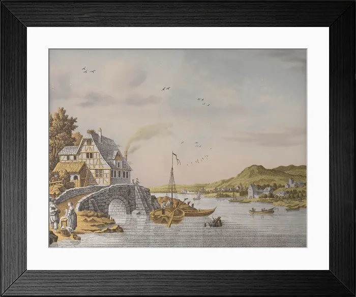 Framed Print : Houses along a River, 1770-1814. Creator: Jonas Zeuner Framed Print : Houses along a River, 1770-1814. Creator: Jonas Zeuner