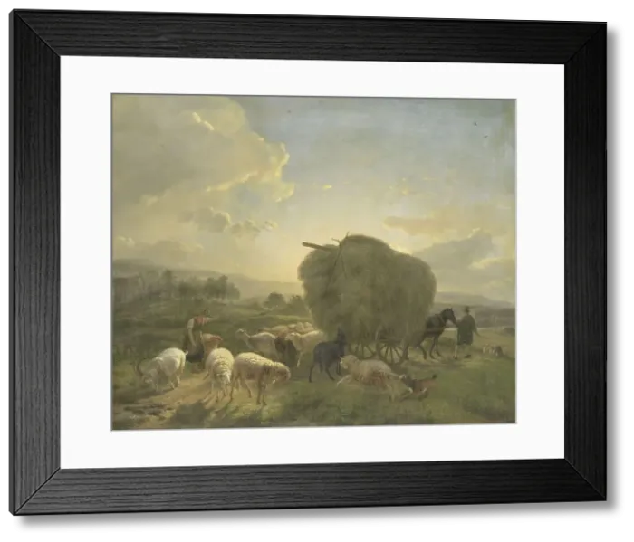 Framed Print : Landscape with Sheep and a Hay Wagon, 1822-1824. Creator: Balthasar Paul Ommeganck Framed Print : Landscape with Sheep and a Hay Wagon, 1822-1824. Creator: Balthasar Paul Ommeganck