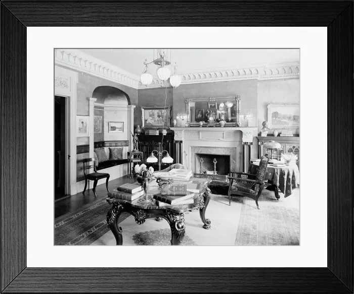 Framed Print : Library, four-story townhouse, possibly New York, N.Y. between 1900 and 1905. Creator: Unknown Framed Print : Library, four-story townhouse, possibly New York, N.Y. between 1900 and 1905. Creator: Unknown