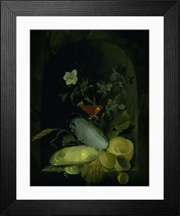 Framed Print : Still Life with Cockleshells and Blue Anemones, 1650-1681. Creator: Frans van Mieris Framed Print : Still Life with Cockleshells and Blue Anemones, 1650-1681. Creator: Frans van Mieris