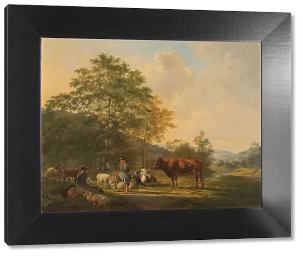 Hilly Landscape with Shepherd, Drover and Cattle, 1815-1839. Creator: Pieter Gerardus van Os