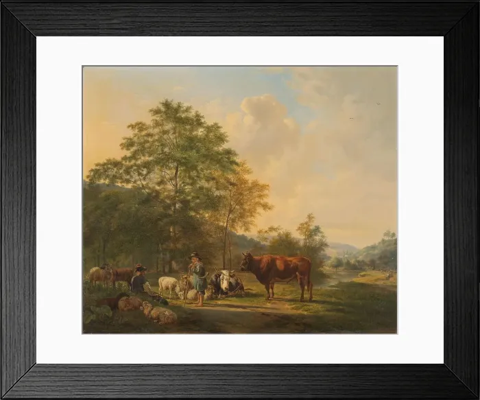 Framed Print : Hilly Landscape with Shepherd, Drover and Cattle, 1815-1839. Creator: Pieter Gerardus van Os Framed Print : Hilly Landscape with Shepherd, Drover and Cattle, 1815-1839. Creator: Pieter Gerardus van Os