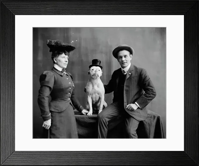 Framed Print : Mr. and Mrs. Frank Kern and trained dog Bobbie, between 1900 and 1910. Creator: Unknown Framed Print : Mr. and Mrs. Frank Kern and trained dog Bobbie, between 1900 and 1910. Creator: Unknown