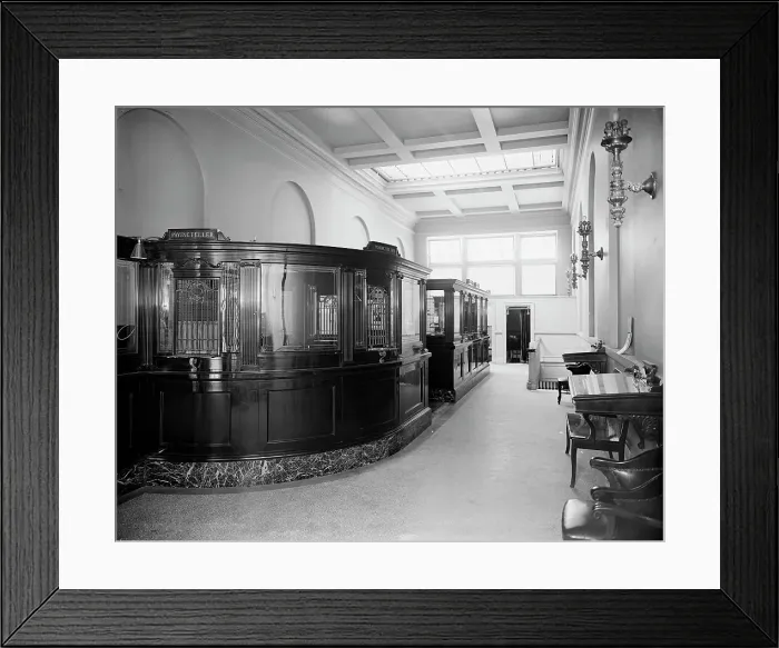 Framed Print : General view looking towards rear, 34th St. National Bank, New York City, between 1900 and 1910. Creator: Unknown Framed Print : General view looking towards rear, 34th St. National Bank, New York City, between 1900 and 1910. Creator: Unknown